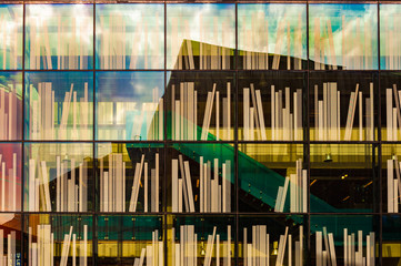 DELFT, the NETHERLANDS - AUG 20, 2013: Library bookshelf's printed on the windows of the community...