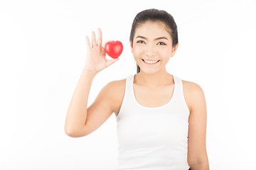 Beautiful Attractive Asian young woman smile with beautiful teeth and holding rubber heart feeling so happiness and confident,Isolated on white background,Health care concept