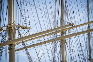 Masts and rigging of a large sailing ship in the Port of Hamburg