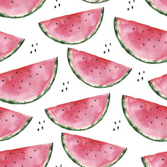 watercolor seamless pattern of watermelon. Summer background