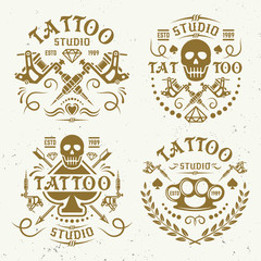 Tattoo studio four vector vintage colored emblems