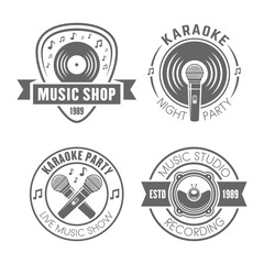 Music vector monochrome labels, badges, emblems