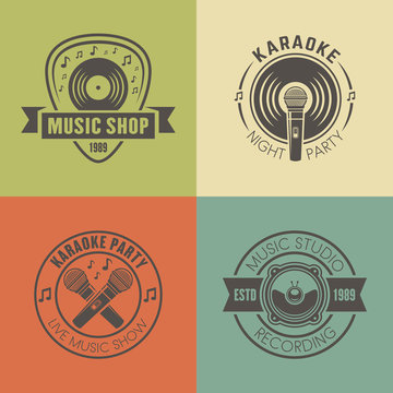 Music shop, recording studio, karaoke emblems