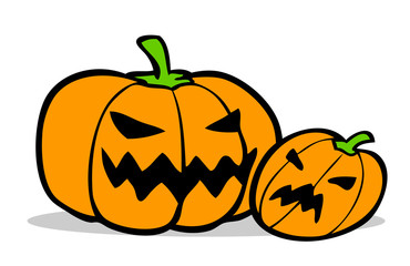 Zwei Kürbisse als Jack-o-Lantern zu Halloween