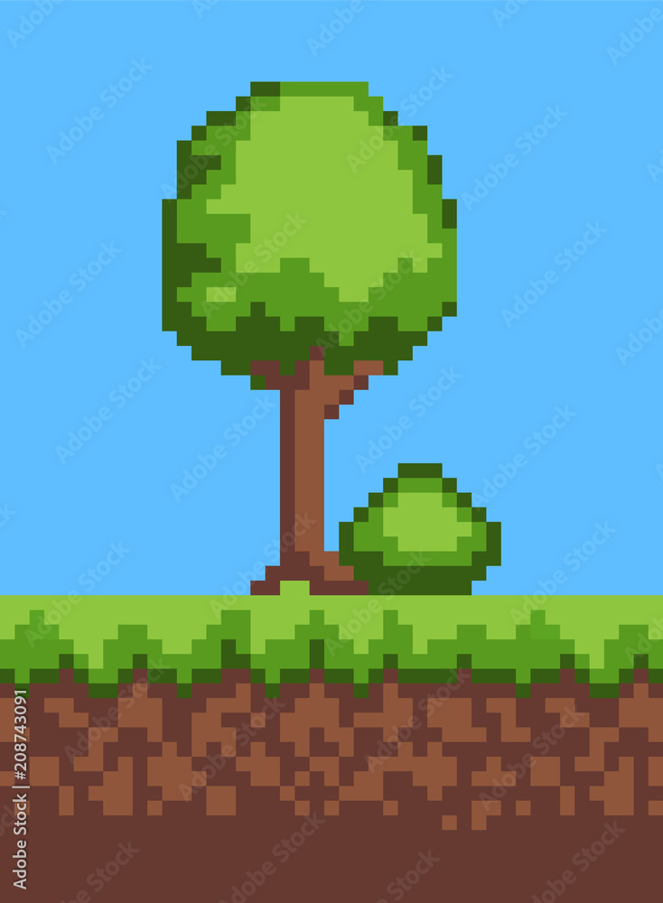 Poster tree and grass ground object vector illustration