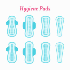 Women's hygiene pads vector icons in flat style