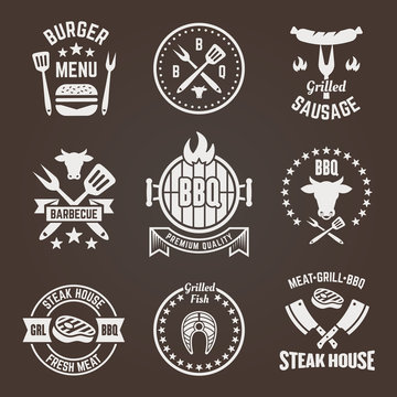 Grill and barbecue restaurant menu vector emblems