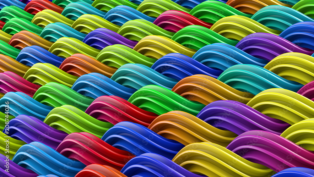 Aufkleber wavy surface of multicolor curles ornament abstract 3d rendering