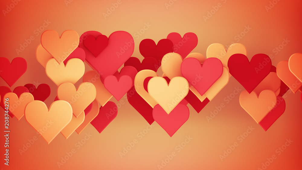Poster red heart shapes abstract romantic 3d rendering