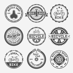 Bicycle shop vector round labels, badges, emblems