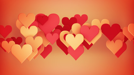 Red heart shapes abstract romantic 3D rendering