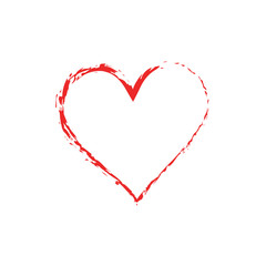 Red heart drawn in chalk on a white background. Happiness, romance, love.