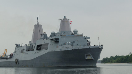 LANDING CRAFT -  An American warship sails out of the harbor © Wojciech Wrzesień