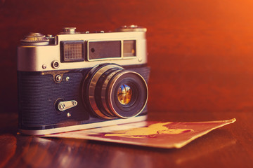 old camera is on the table, instagram toning