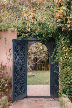 Beautiful door with traditional moroccan ornament in the Anima garden.
