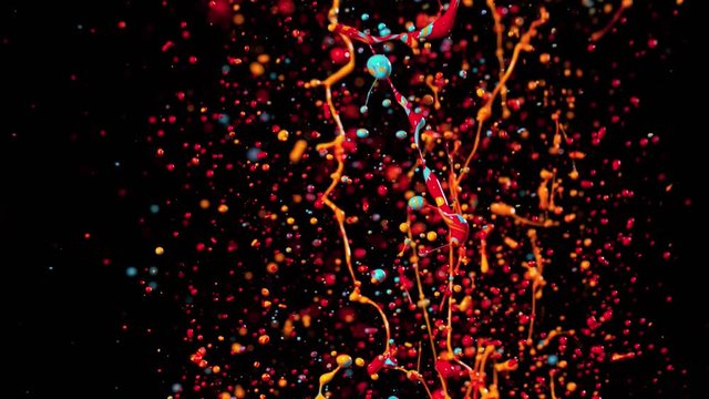 Colorful splashing paint in super slow motion. Shot with high speed cinema camera, 1000fps
