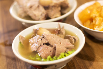 Bak Kut Teh in the white bowl on the table