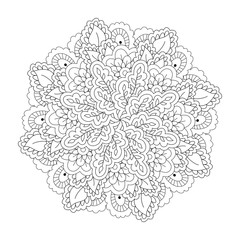 Round element for coloring book. Black and white floral pattern. Vector illustration.