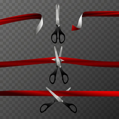 Scissors cut the red tape. Design element.