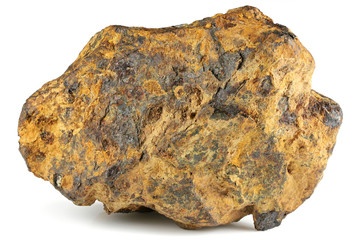 fragment of the Canyon Diablo meteorite with natural patina isolated on white background