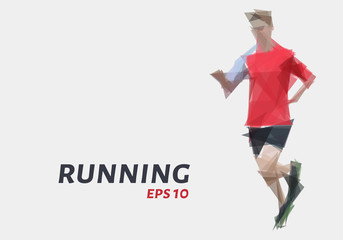 Runner of triangles. Low poly runner. Vector illustration.
