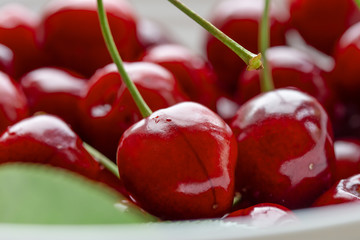 sweet juicy ripe cherries close
