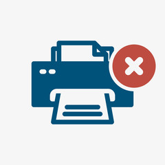 Printer icon, technology icon with cancel sign. Printer icon and close, delete, remove symbol