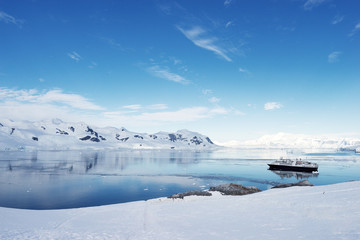 Fototapeta na wymiar Big cruise ship in Antarctic waters