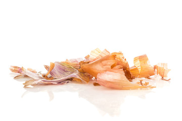 Husk of golden shallot isolated on white background.