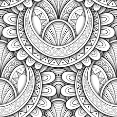 Monochrome Seamless Pattern with Ethnic Motifs