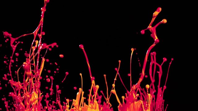 Colorful splashing paint in super slow motion. Shot with high speed cinema camera, 1000fps