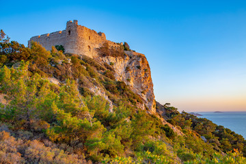 Obraz premium The historic Kritinia's Castle on the coast of Rhodes Island, Mediterranean Sea, Greece