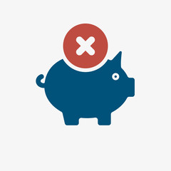 Piggy bank icon, business icon with cancel sign. Piggy bank icon and close, delete, remove symbol