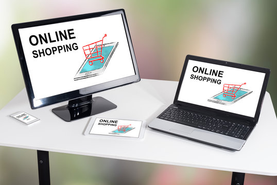Online shopping concept on different devices