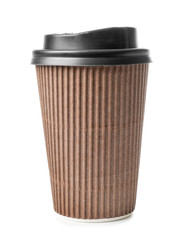 Takeaway cup for drink on white background. Food delivery service