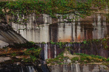 Fototapeta na wymiar Pictured rocks national park on the Lake Superior, USA. Colorful textured rocks background