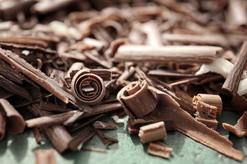 Delicious chocolate shavings, closeup