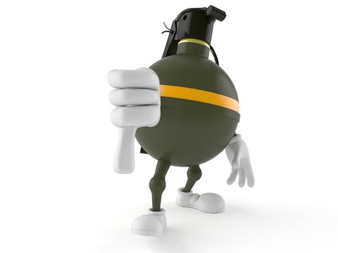 Hand grenade character with thumb down