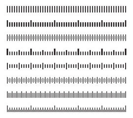 Horizontal measure distance scales, calibration measuring size indicators vector set isolated