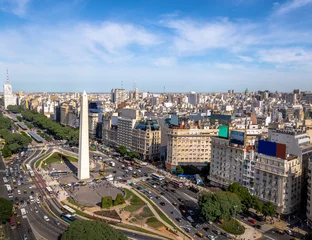 Poster Im Rahmen Luftaufnahme der Stadt Buenos Aires mit Obelisk und Avenue 9 de Julio - Buenos Aires, Argentinien © diegograndi