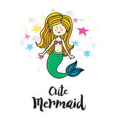 T-shirt or card print design with mermaid