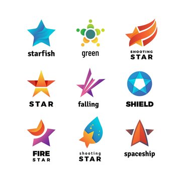 Leader star, rising stars vector logo. Comet with tail vector symbols isolated on white background