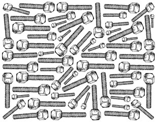 Hand Drawn Sketch Background of Hex Bolts