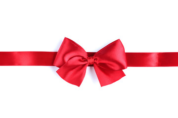 Red satin ribbon bow isolated on white background