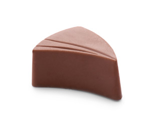 Tasty milk chocolate candy on white background