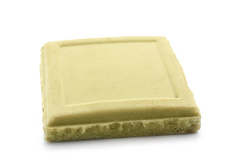 Green tea chocolate on white background