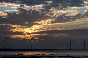 Gaomei Wetlands with sunset in Taichung, Taiwan.