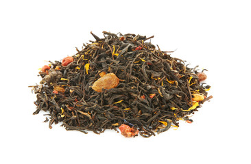 Pile of dry tea on white background