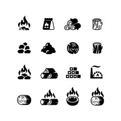 Charcoal, burning coal for barbecue vector isolated icons