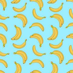 Fototapeta na wymiar Sweet fruit yellow bananas seamless vector pattern